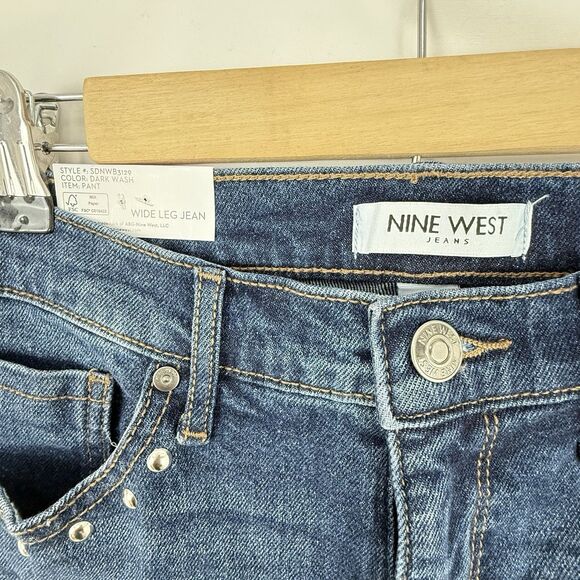 Nine West Wide Leg Jean Size 6 Dark Wash Decorative Studs High Rise Stretch - Picture 8 of 16